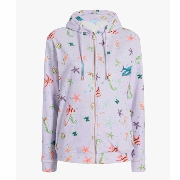 Hill House Purple Sea Creatures Hooded Terry Cloth The Allie Zip Up Size Medium - Picture 1 of 10